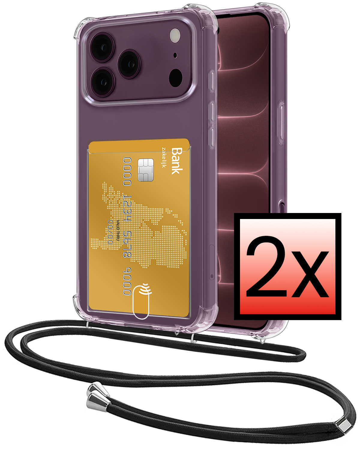NoXx NoXx iPhone 18 Pro Max Hoesje Pashouder met Koord - 2 PACK