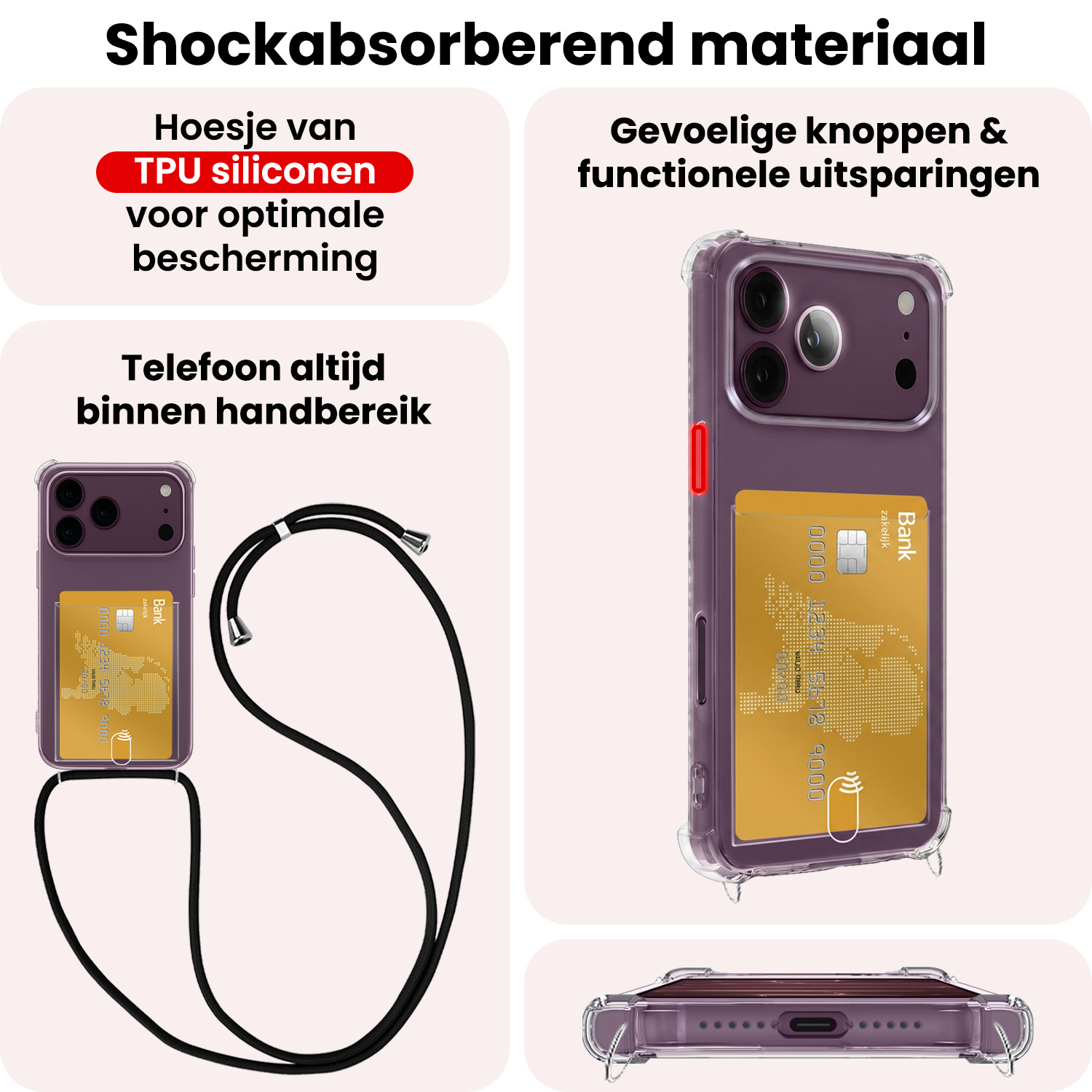 NoXx NoXx iPhone 18 Pro Max Hoesje Pashouder met Koord - 2 PACK