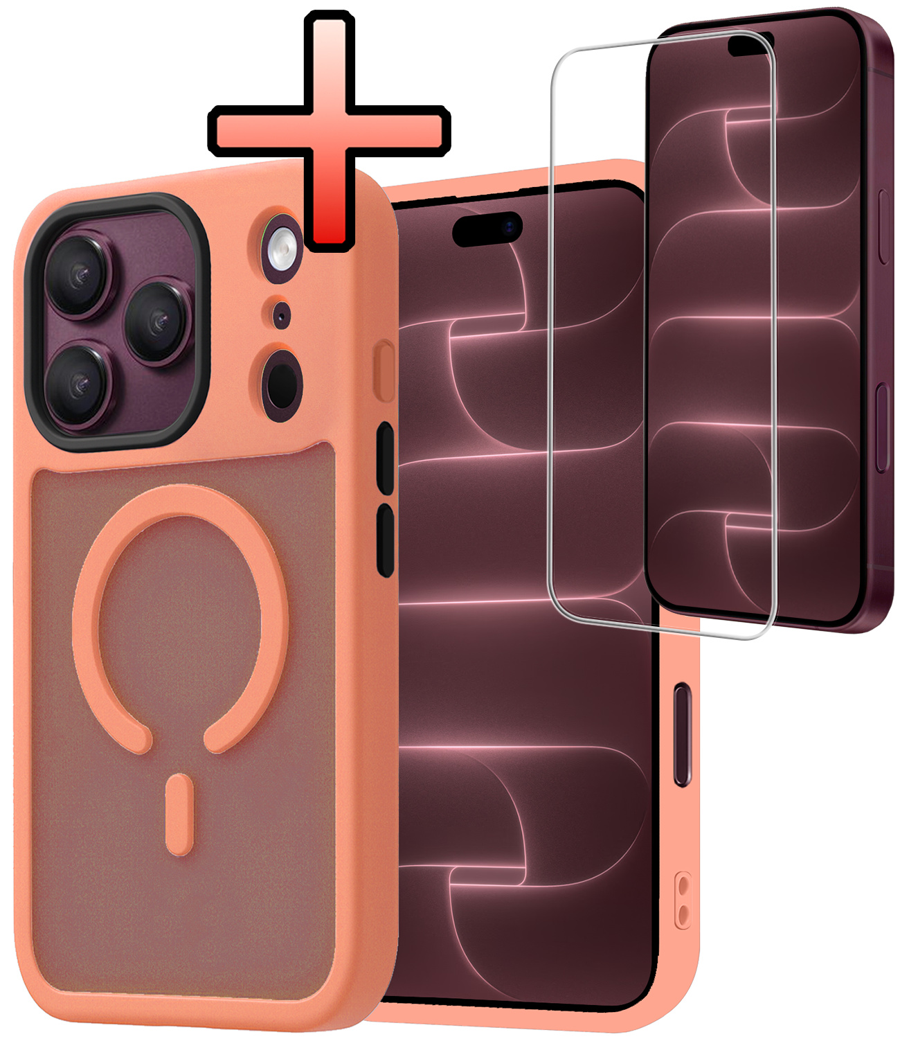 NoXx NoXx iPhone 18 Pro Magsafe Hoesje Perzik Met Screenprotector