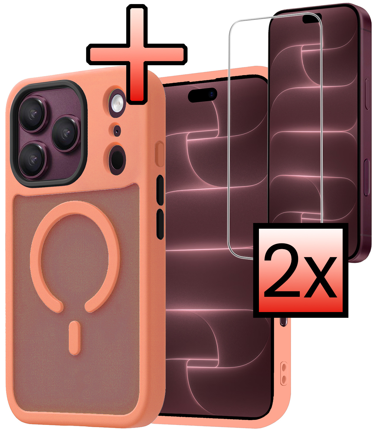 NoXx NoXx iPhone 18 Pro Magsafe Hoesje Perzik Met 2x Screenprotector