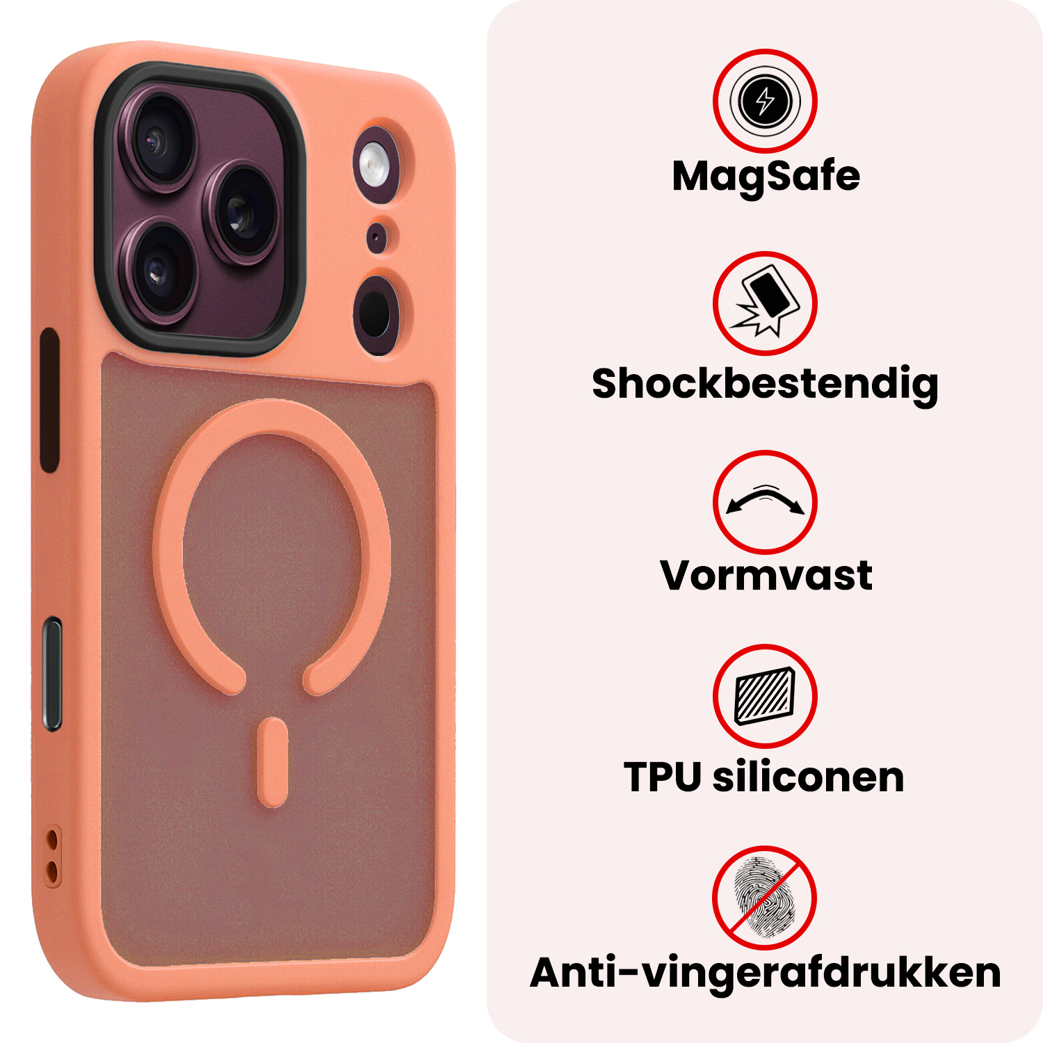 NoXx NoXx iPhone 18 Pro Magsafe Hoesje Perzik Met 2x Screenprotector