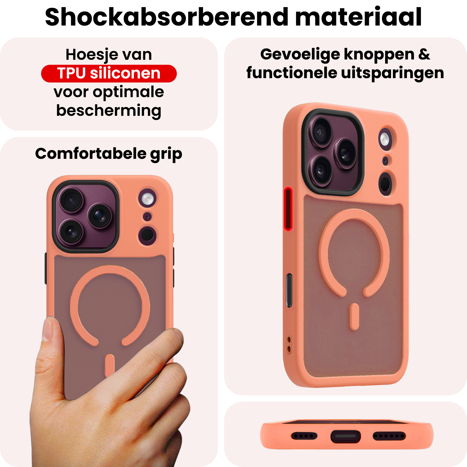 NoXx NoXx iPhone 18 Pro Magsafe Hoesje Perzik Met 2x Screenprotector