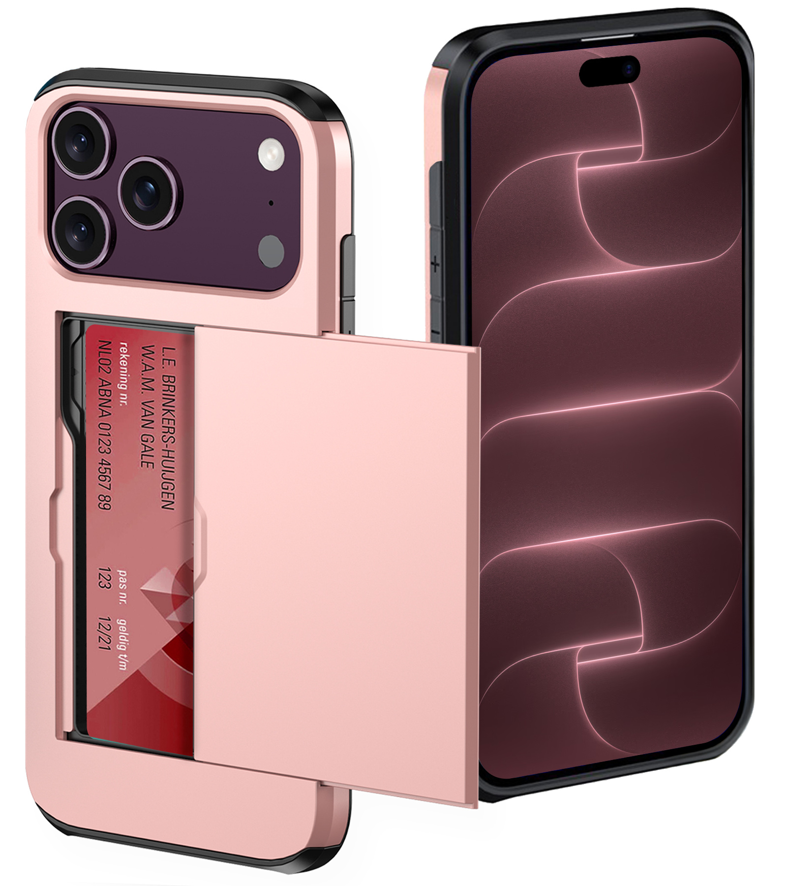 NoXx NoXx iPhone 18 Pro Hoesje Pashouder Hard - Rose Goud