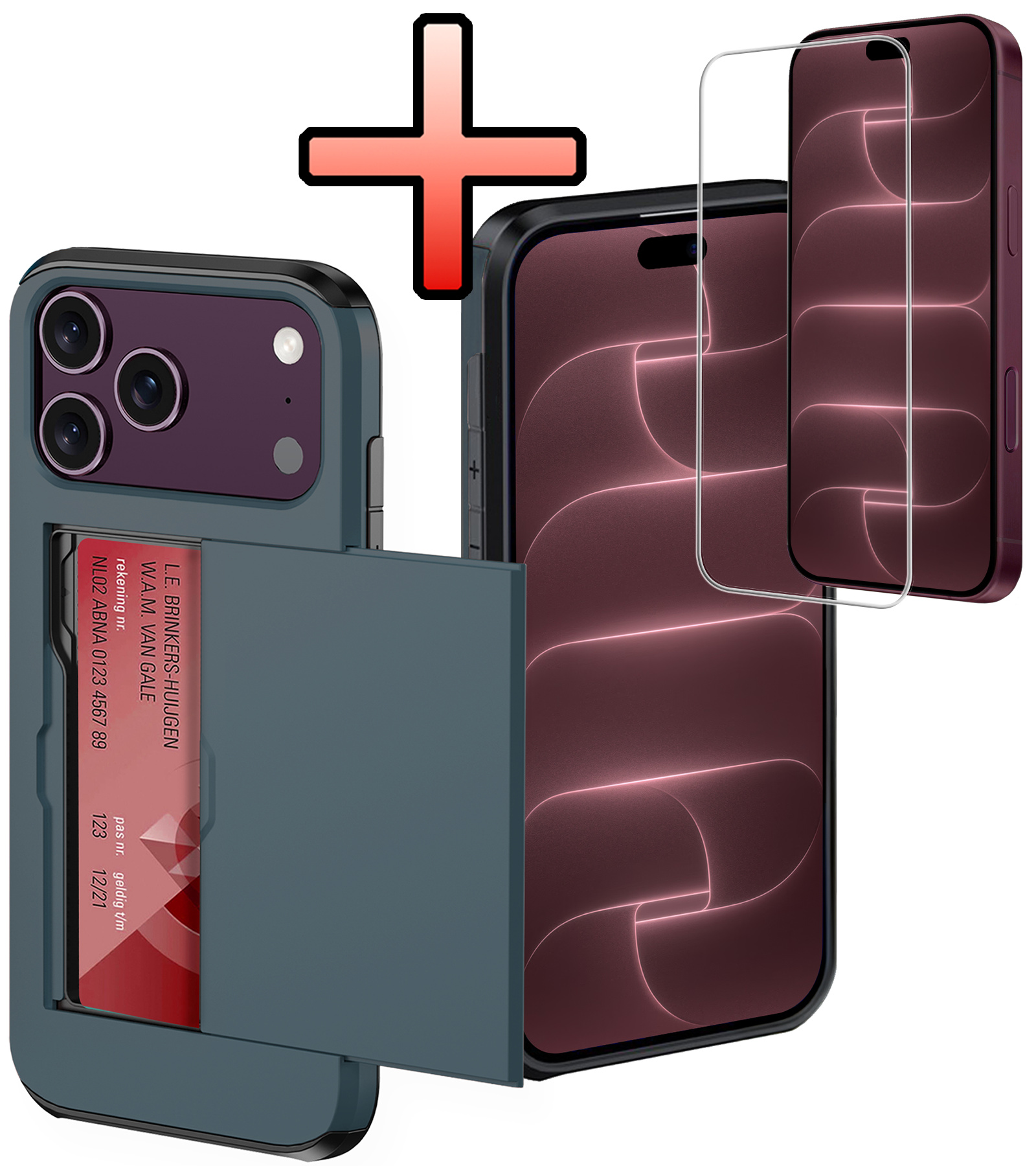 NoXx NoXx iPhone 18 Pro Hoesje Pashouder Hard Met Screenprotector - Donker Blauw