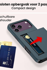 NoXx NoXx iPhone 18 Pro Hoesje Pashouder Hard Met Screenprotector - Donker Blauw