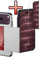 NoXx NoXx iPhone 18 Pro Hoesje Pashouder Hard Met Screenprotector - Grijs