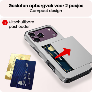 NoXx NoXx iPhone 18 Pro Hoesje Pashouder Hard Met Screenprotector - Grijs