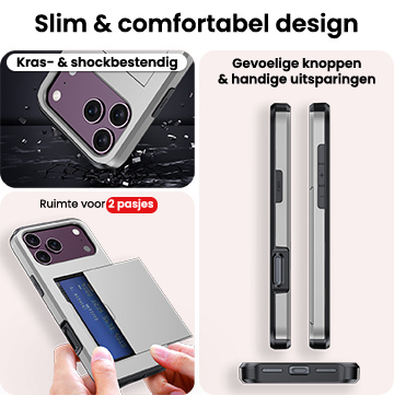 NoXx NoXx iPhone 18 Pro Hoesje Pashouder Hard Met Screenprotector - Grijs