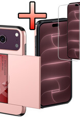 NoXx NoXx iPhone 18 Pro Hoesje Pashouder Hard Met Screenprotector - Rose Goud