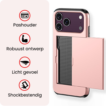NoXx NoXx iPhone 18 Pro Hoesje Pashouder Hard Met Screenprotector - Rose Goud