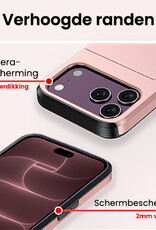 NoXx NoXx iPhone 18 Pro Hoesje Pashouder Hard Met Screenprotector - Rose Goud