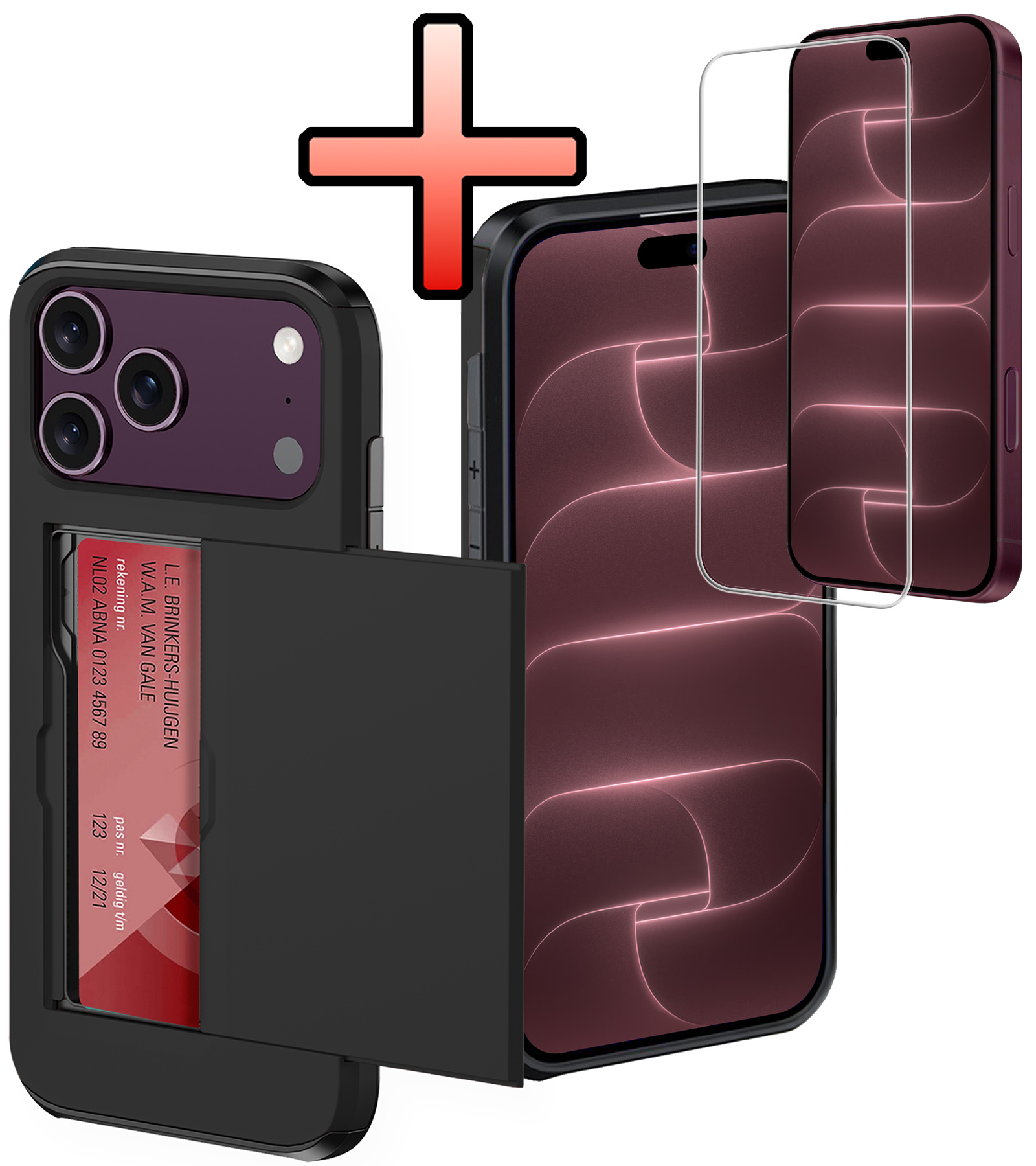NoXx NoXx iPhone 18 Pro Hoesje Pashouder Hard Met Screenprotector - Zwart
