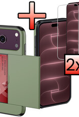 NoXx NoXx iPhone 18 Pro Hoesje Pashouder Hard Met 2x Screenprotector - Donker Groen
