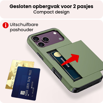 NoXx NoXx iPhone 18 Pro Hoesje Pashouder Hard Met 2x Screenprotector - Donker Groen
