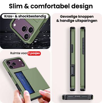 NoXx NoXx iPhone 18 Pro Hoesje Pashouder Hard Met 2x Screenprotector - Donker Groen