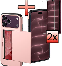 NoXx NoXx iPhone 18 Pro Hoesje Pashouder Hard Met 2x Screenprotector - Rose Goud