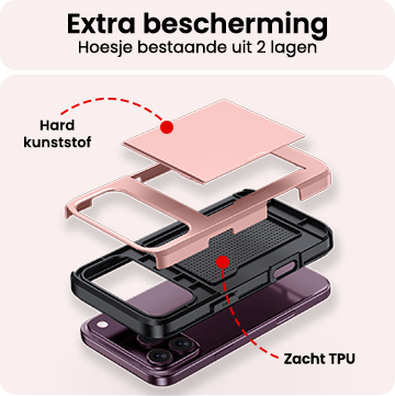 NoXx NoXx iPhone 18 Pro Hoesje Pashouder Hard Met 2x Screenprotector - Rose Goud