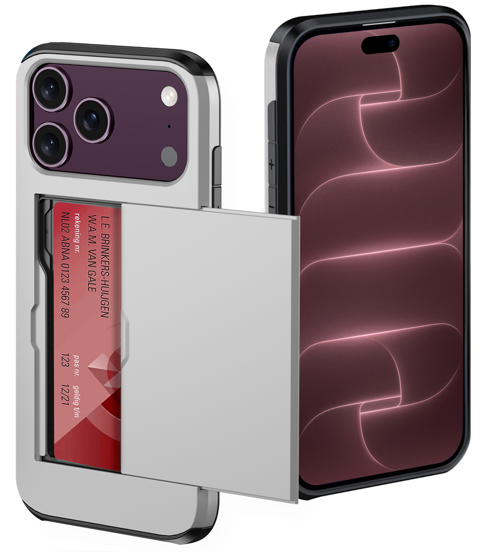 NoXx NoXx iPhone 18 Pro Max Hoesje Pashouder Hard - Grijs