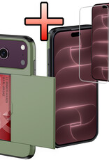 NoXx NoXx iPhone 18 Pro Max Hoesje Pashouder Hard Met Screenprotector - Donker Groen
