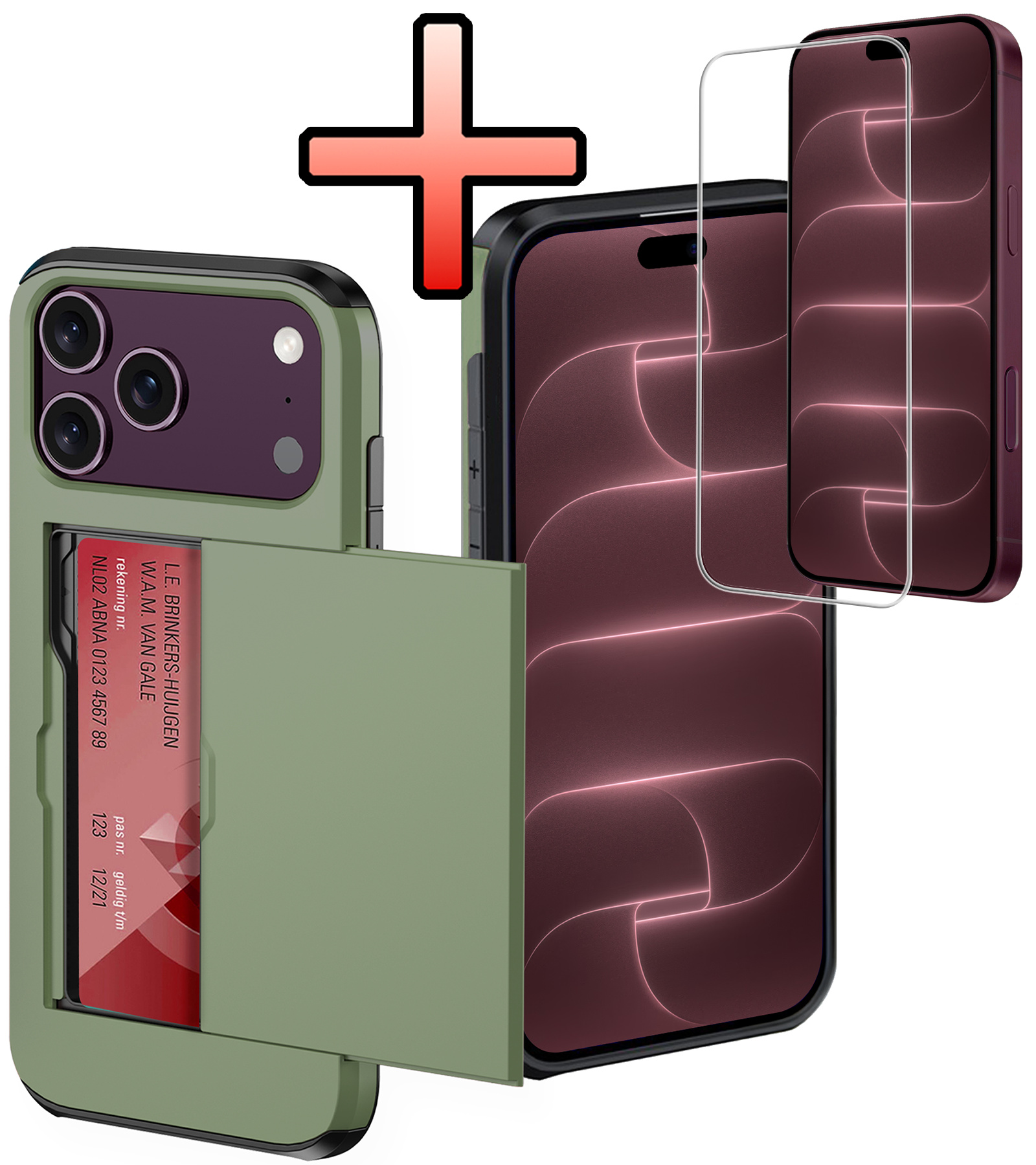 NoXx NoXx iPhone 18 Pro Max Hoesje Pashouder Hard Met Screenprotector - Donker Groen