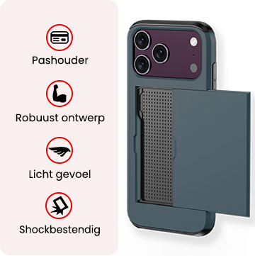 NoXx NoXx iPhone 18 Pro Max Hoesje Pashouder Hard Met 2x Screenprotector - Donker Blauw