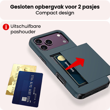 NoXx NoXx iPhone 18 Pro Max Hoesje Pashouder Hard Met 2x Screenprotector - Donker Blauw