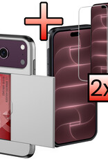 NoXx NoXx iPhone 18 Pro Max Hoesje Pashouder Hard Met 2x Screenprotector - Grijs