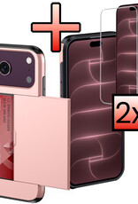NoXx NoXx iPhone 18 Pro Max Hoesje Pashouder Hard Met 2x Screenprotector - Rose Goud