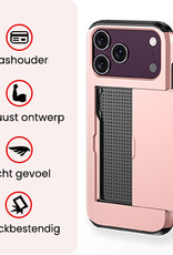 NoXx NoXx iPhone 18 Pro Max Hoesje Pashouder Hard Met 2x Screenprotector - Rose Goud