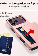 NoXx NoXx iPhone 18 Pro Max Hoesje Pashouder Hard Met 2x Screenprotector - Rose Goud