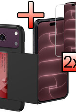 NoXx NoXx iPhone 18 Pro Max Hoesje Pashouder Hard Met 2x Screenprotector - Zwart