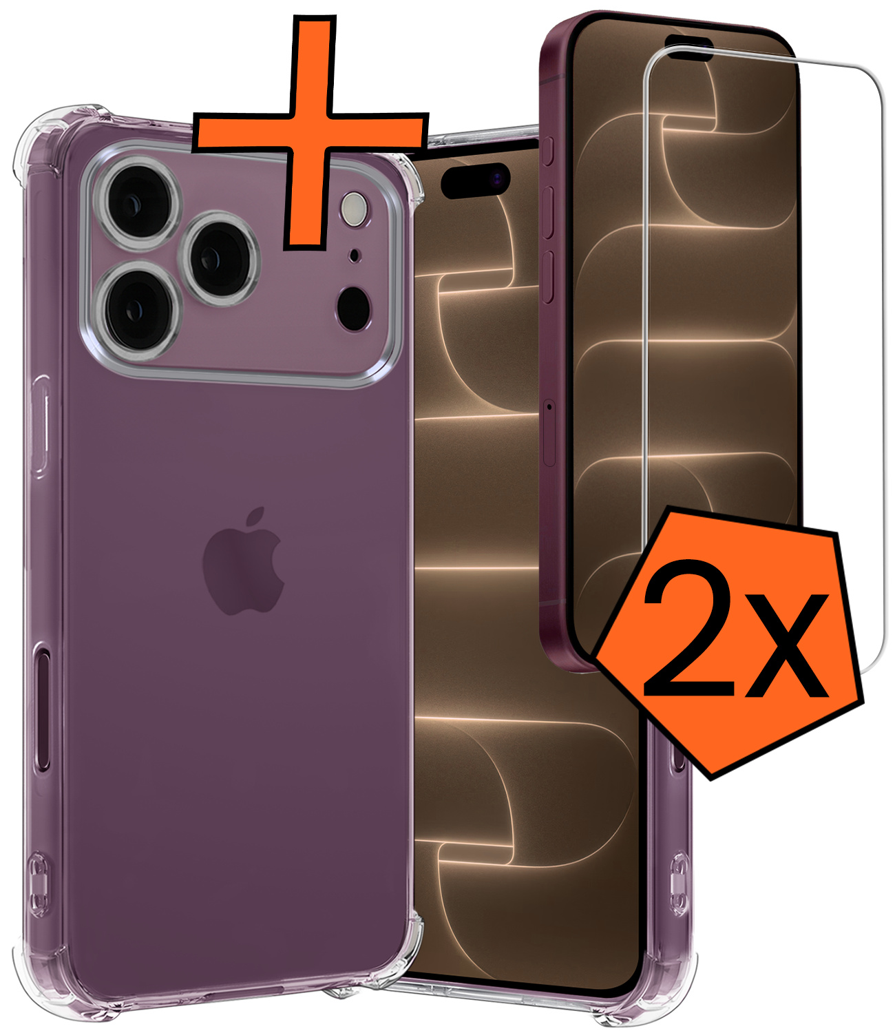 Nomfy Nomfy iPhone 18 Pro Hoesje Shockproof Met 2x Screenprotector Met Dichte Notch