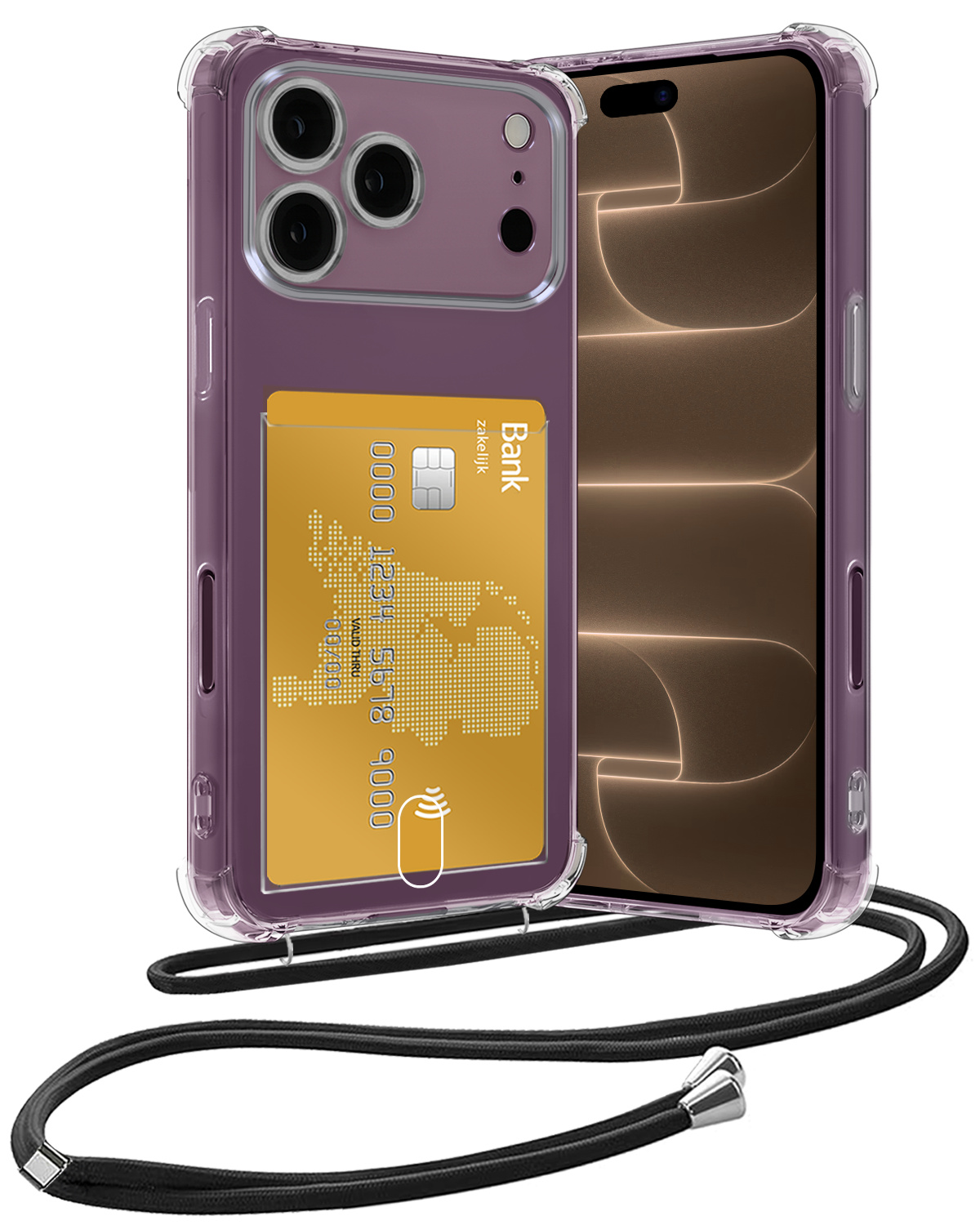 Nomfy Nomfy iPhone 18 Pro Hoesje Pashouder met Koord
