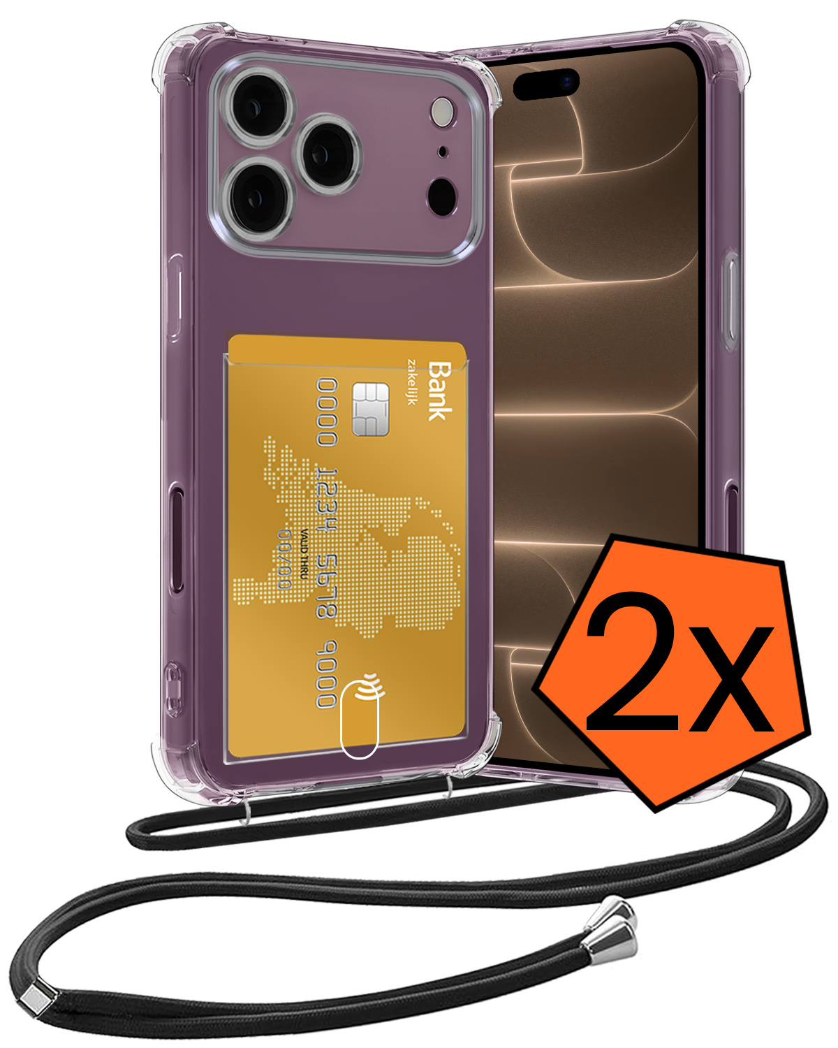 Nomfy Nomfy iPhone 18 Pro Hoesje Pashouder met Koord - 2 PACK
