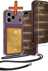 Nomfy Nomfy iPhone 18 Pro Hoesje Pashouder met Koord Met Screenprotector