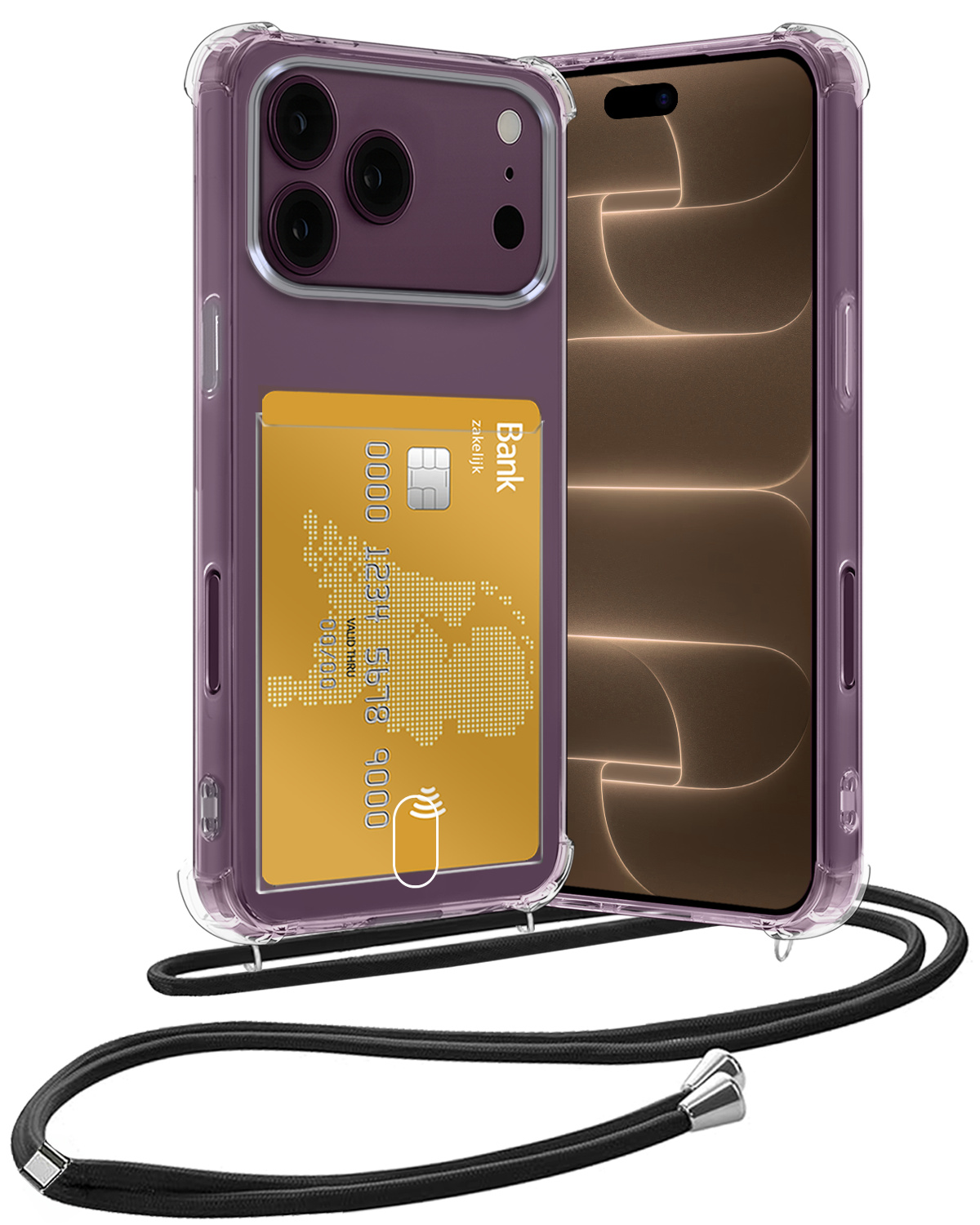 Nomfy Nomfy iPhone 18 Pro Max Hoesje Pashouder met Koord