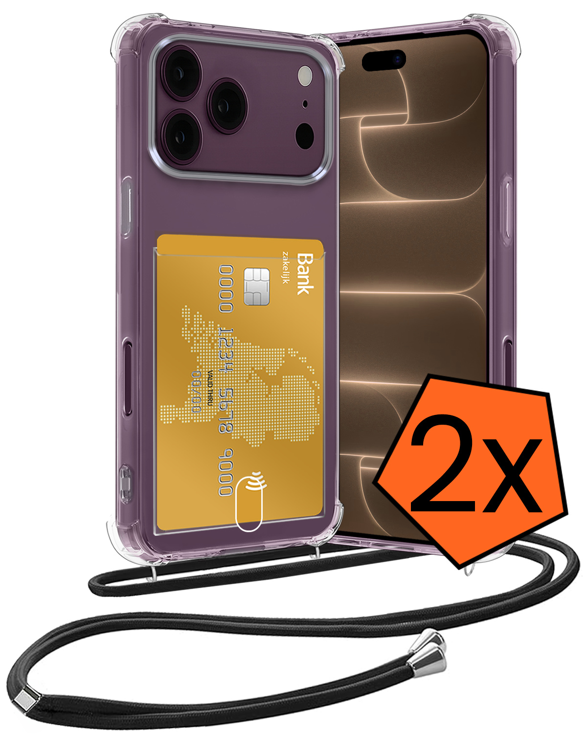 Nomfy Nomfy iPhone 18 Pro Max Hoesje Pashouder met Koord - 2 PACK