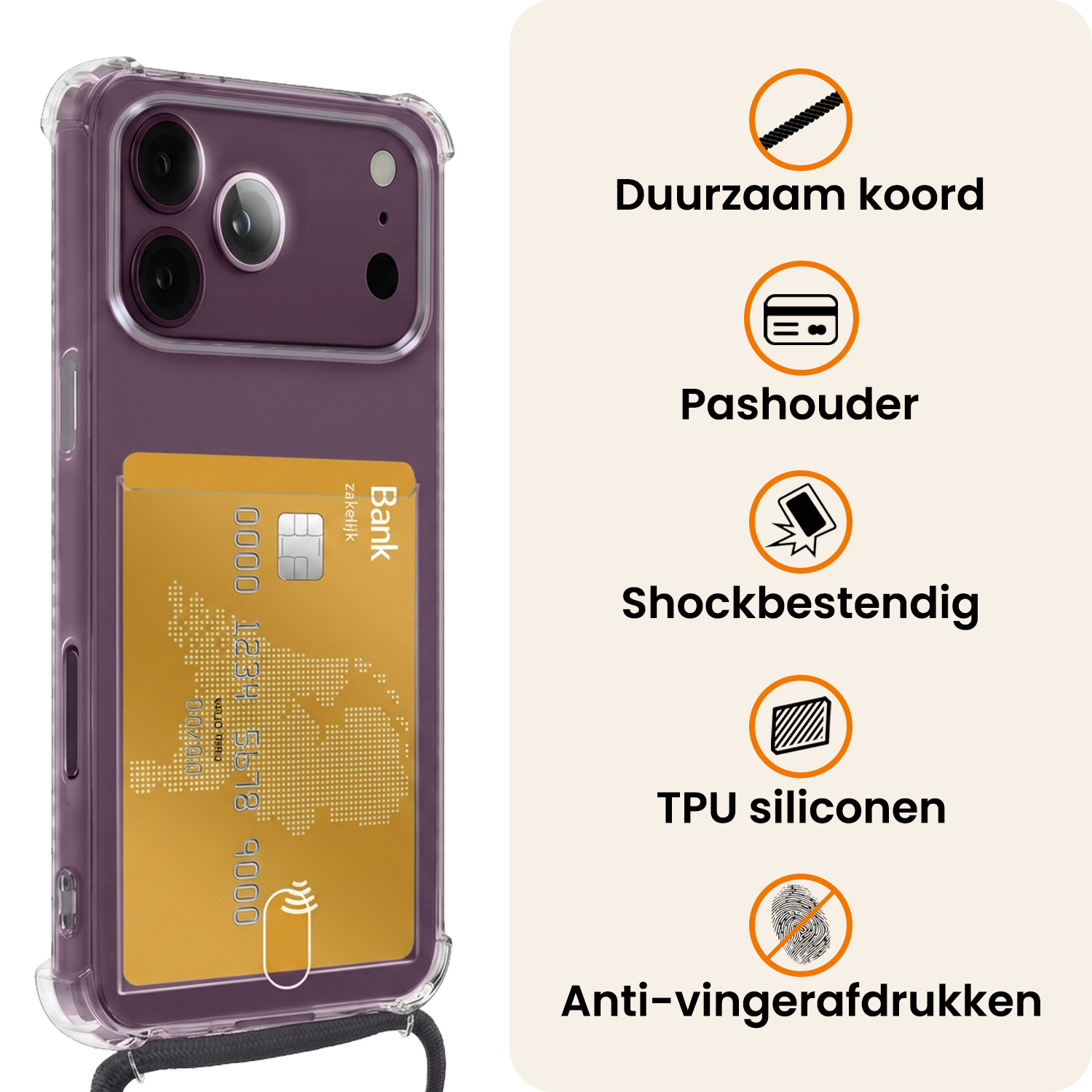 Nomfy Nomfy iPhone 18 Pro Max Hoesje Pashouder met Koord - 2 PACK