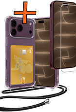 Nomfy Nomfy iPhone 18 Pro Max Hoesje Pashouder met Koord Met Screenprotector