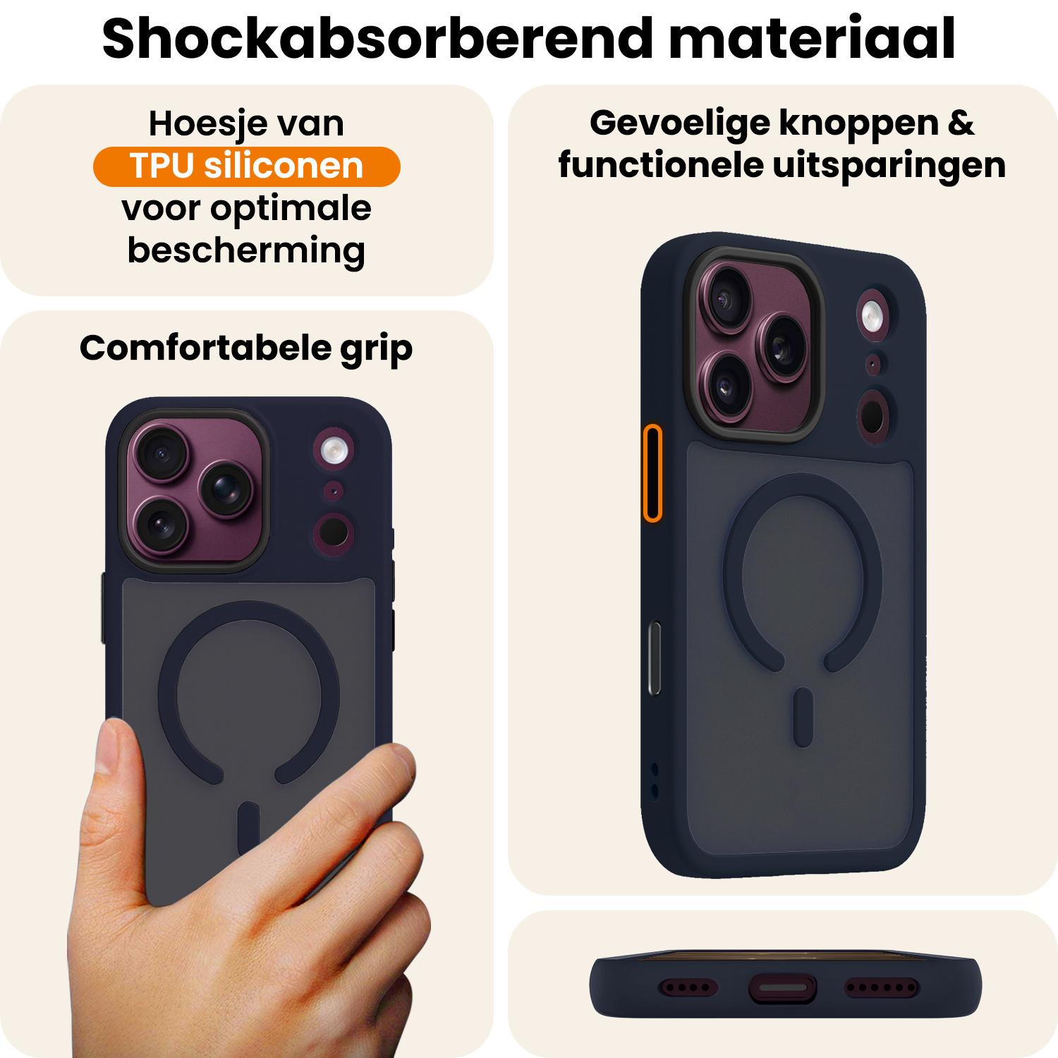 Nomfy Nomfy iPhone 18 Pro Magsafe Hoesje - Donkerblauw - 2 PACK
