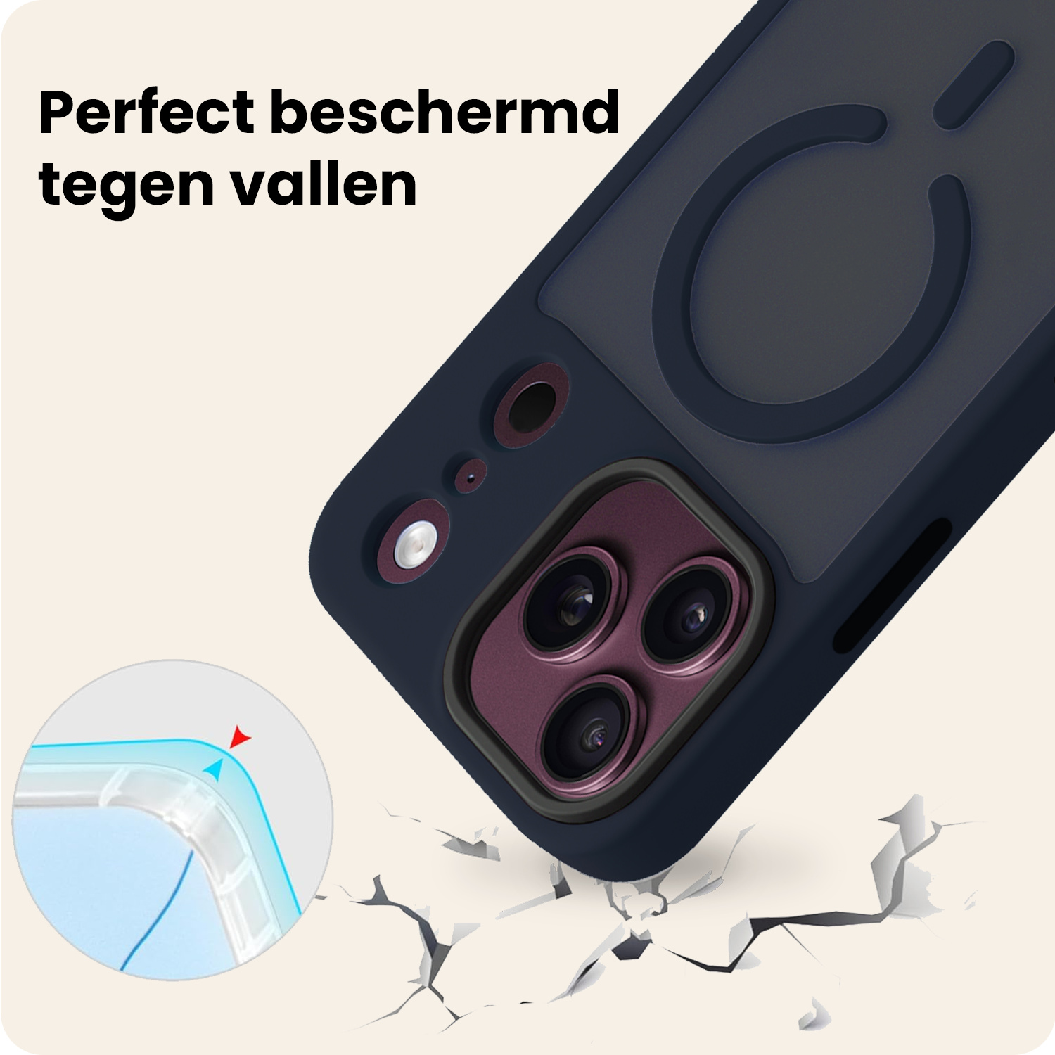 Nomfy Nomfy iPhone 18 Pro Magsafe Hoesje - Donkerblauw - 2 PACK
