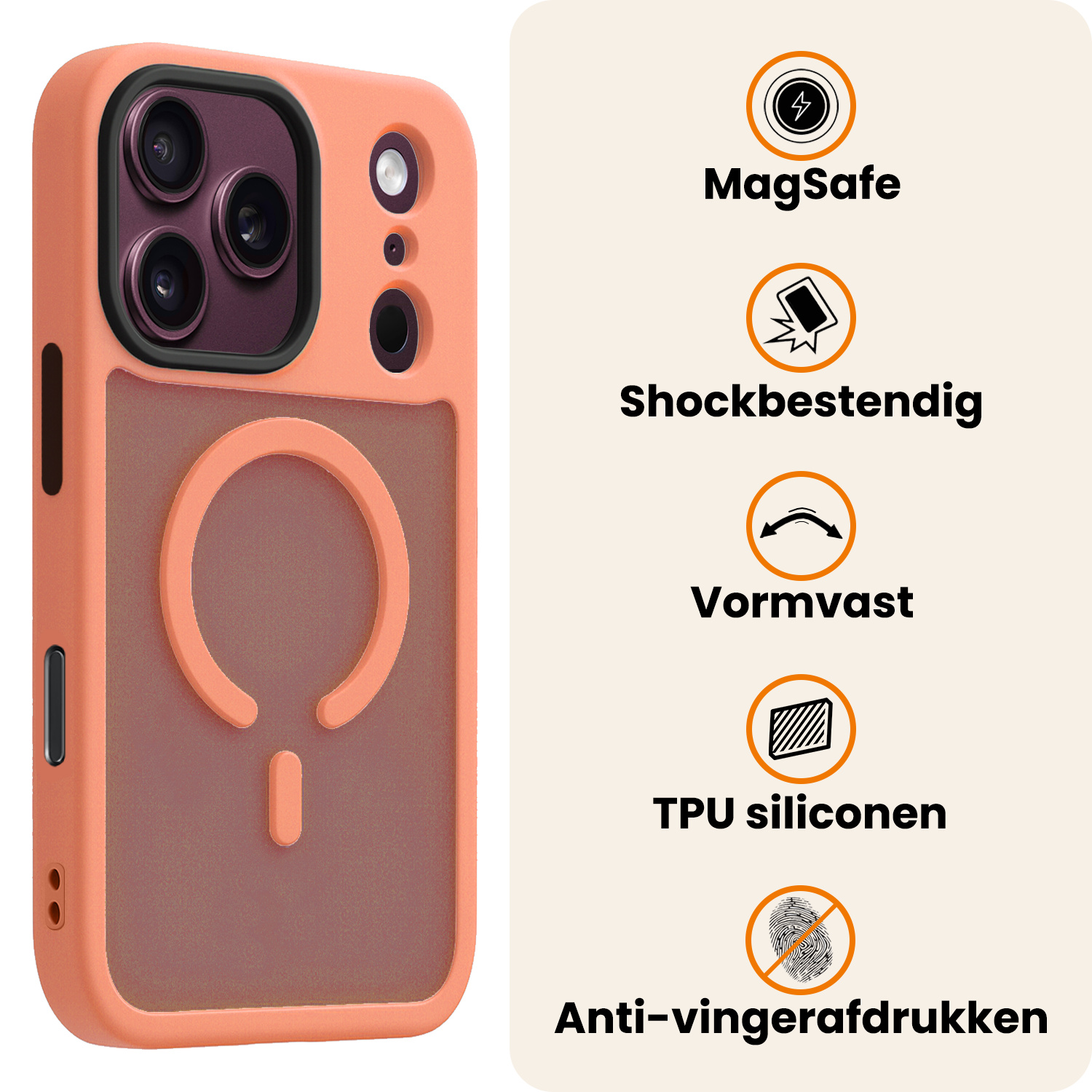 Nomfy Nomfy iPhone 18 Pro Magsafe Hoesje - Perzik - 2 PACK