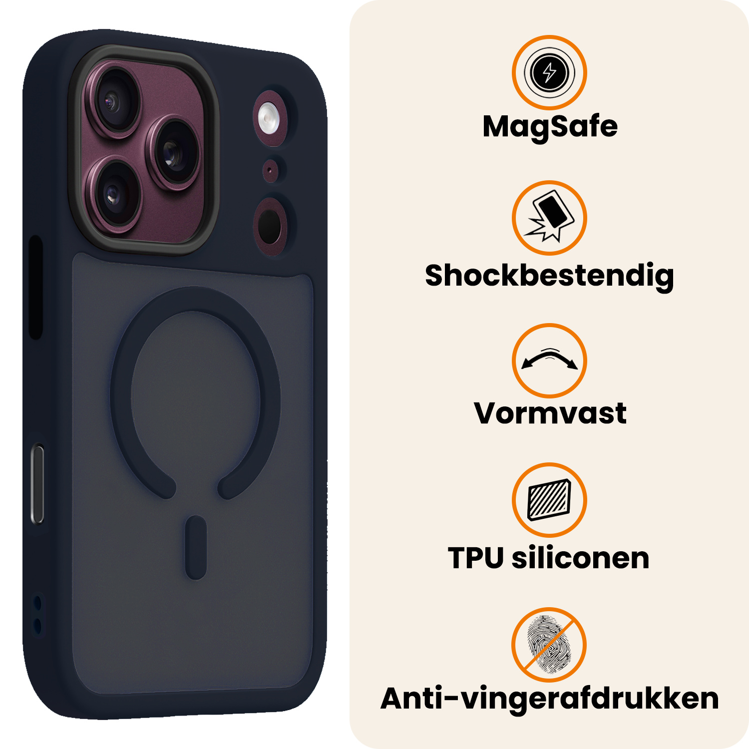 Nomfy Nomfy iPhone 18 Pro Magsafe Hoesje Donkerblauw Met Screenprotector