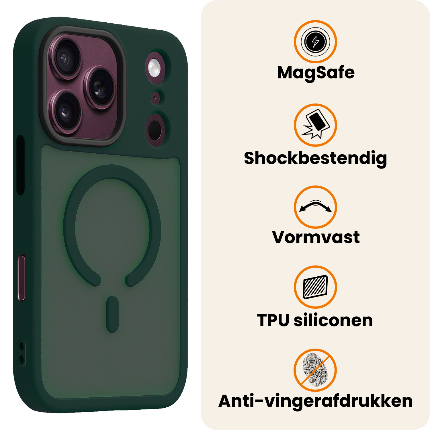 Nomfy Nomfy iPhone 18 Pro Magsafe Hoesje Donkergroen Met Screenprotector