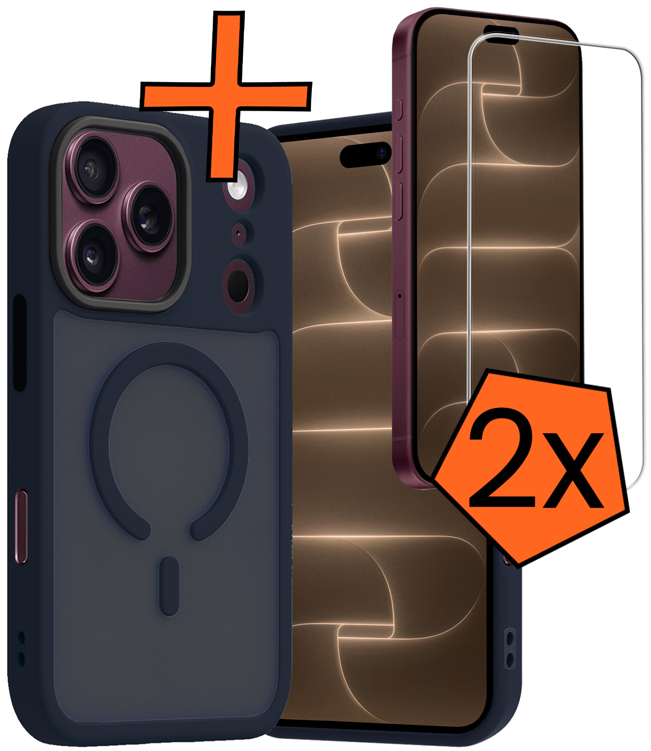 Nomfy Nomfy iPhone 18 Pro Magsafe Hoesje Donkerblauw Met 2x Screenprotector