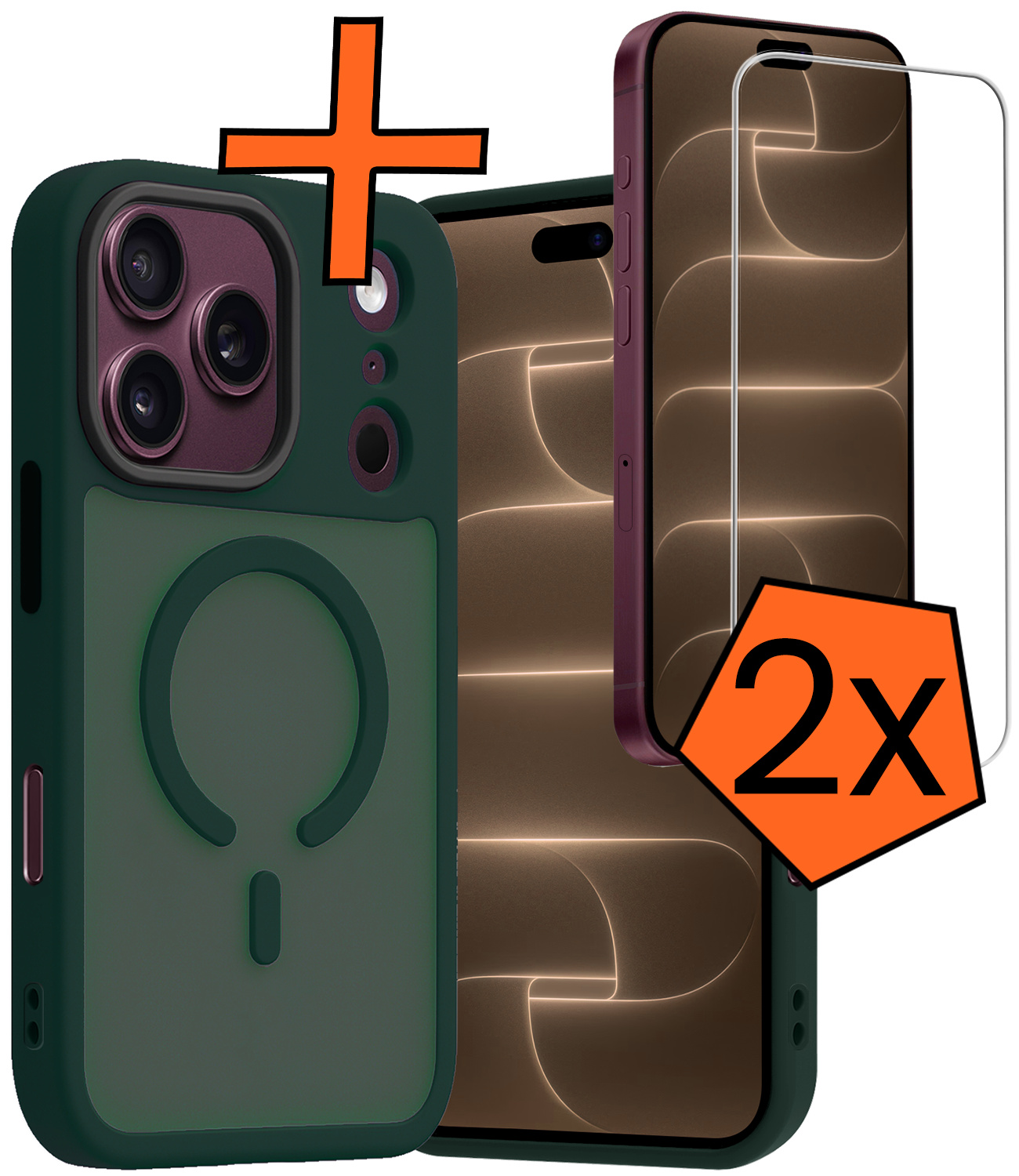 Nomfy Nomfy iPhone 18 Pro Magsafe Hoesje Donkergroen Met 2x Screenprotector