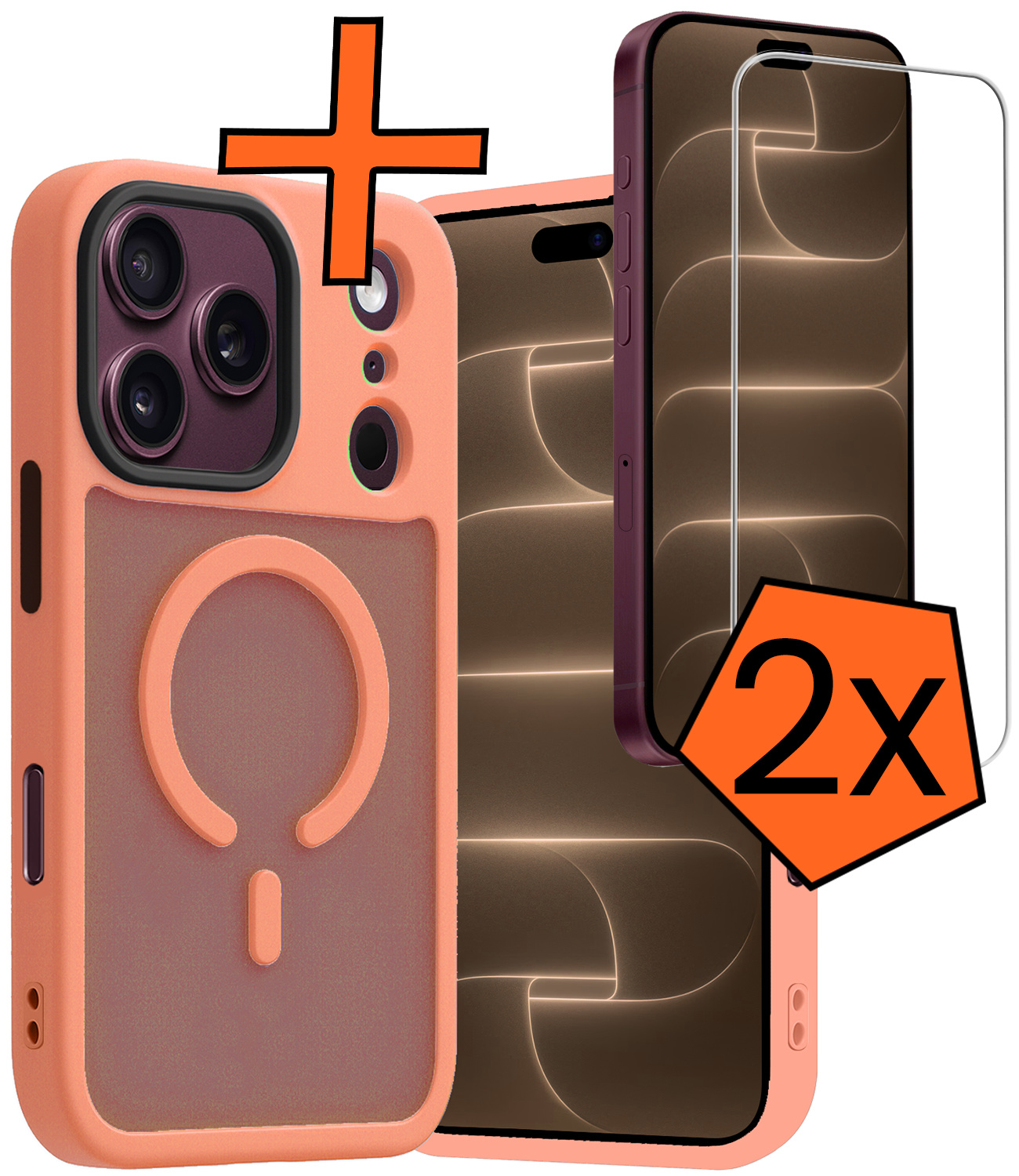 Nomfy Nomfy iPhone 18 Pro Magsafe Hoesje Perzik Met 2x Screenprotector
