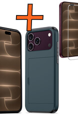 Nomfy Nomfy iPhone 18 Pro Hoesje Pashouder Hard Met Screenprotector - Donker Blauw