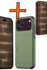 Nomfy Nomfy iPhone 18 Pro Hoesje Pashouder Hard Met Screenprotector - Donker Groen