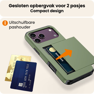 Nomfy Nomfy iPhone 18 Pro Hoesje Pashouder Hard Met Screenprotector - Donker Groen